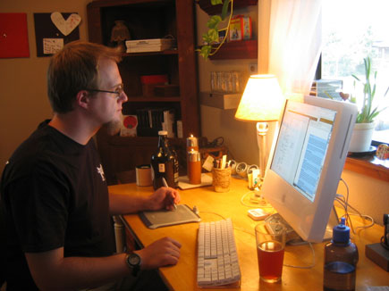 Brian in his newly-designed, and colored, office.